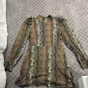 Leith Snake Print Long Sleeve Dress - Brown and Black
